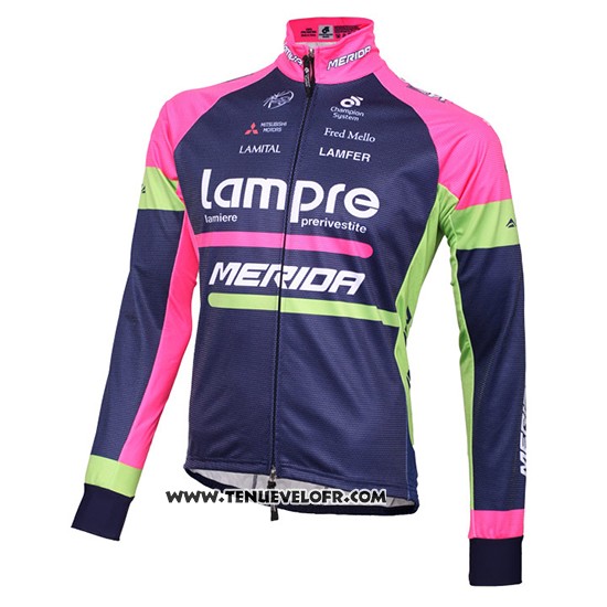 2016 Maillot Ciclismo Lampre Bleu et Rose Manches Longues et Cuissard